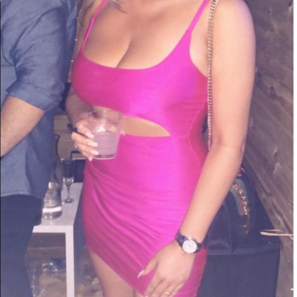 HOT PINK slinky cut out dress - size L